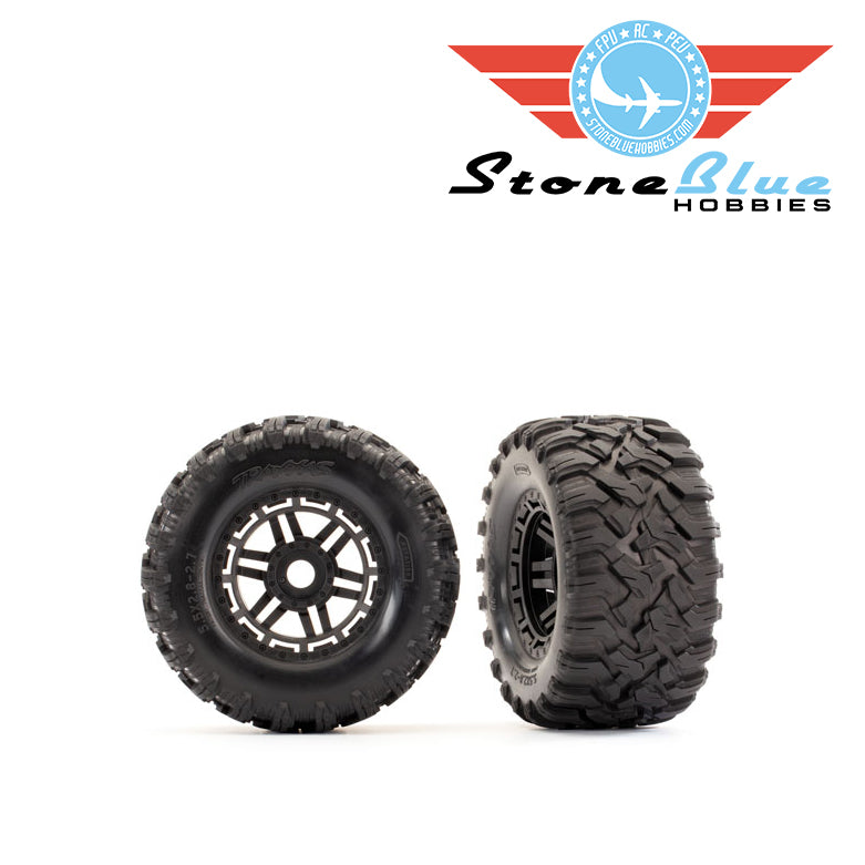 Traxxas  Tires & wheels, assembled, glued (black wheels, Maxx® All-Terrain tires, foam inserts) (2) (17mm splined) (TSM® rated)