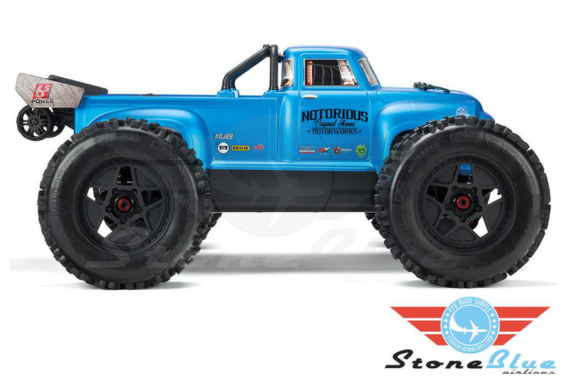 Arrma 1/8 NOTORIOUS 6S BLX 4WD Brushless Classic Stunt Truck, Blue